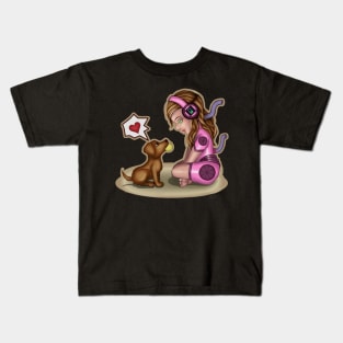 Cyborg girl and Puppy Playmate Kids T-Shirt